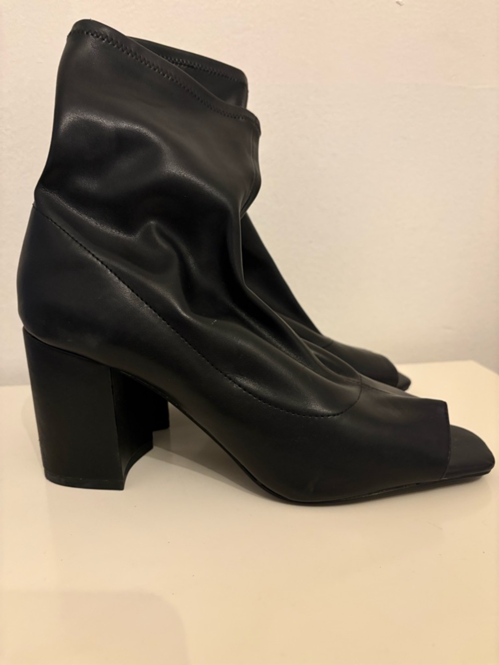 Zara Black Peep-Toe Block Heel Ankle Boots